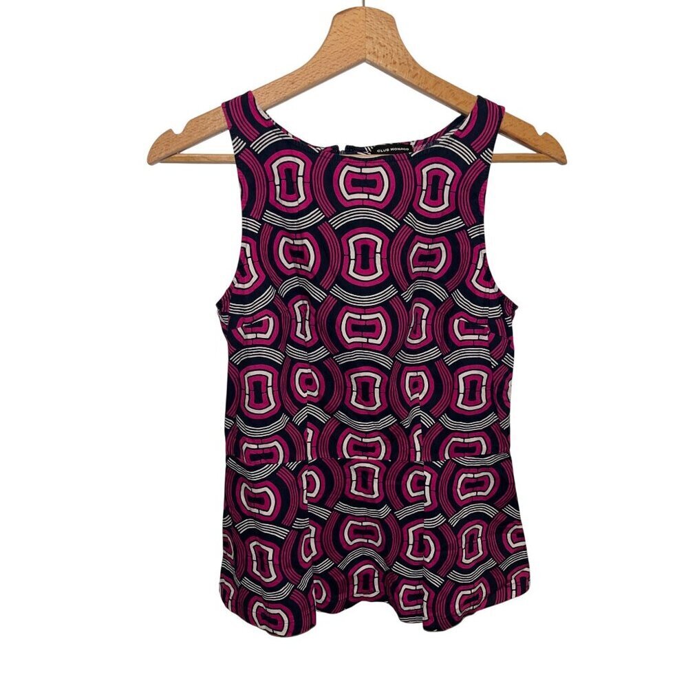 Y2K Club Monaco Womens Sleeveless Geometric Print Peplum Top Size xS
